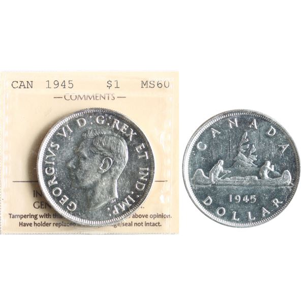 1945 $1 ICCS Mint State-60 Brilliant and lustrous