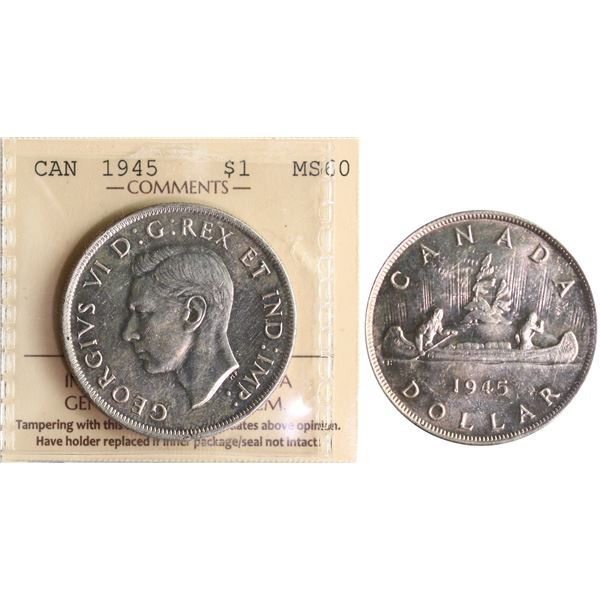 1945 $1 ICCS Mint State-60 Brilliant and lustrous