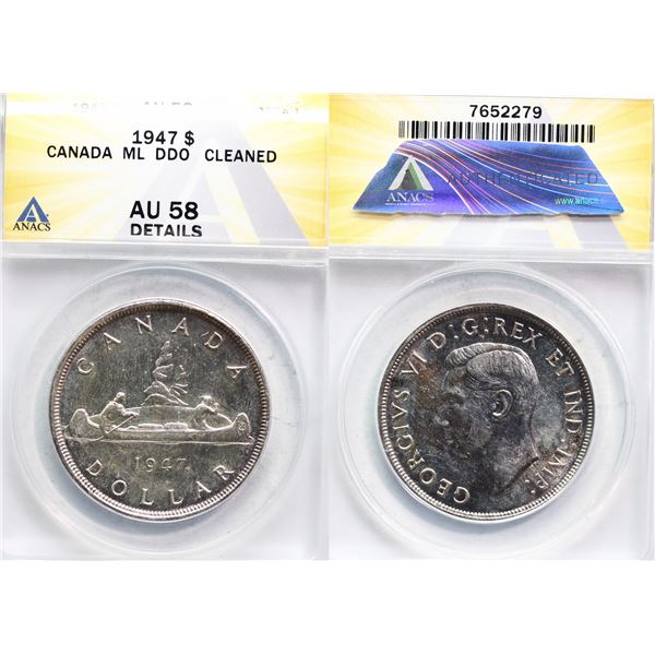 1947 $1 "ML - Dbl HP" ANACS Choice About Uncirculated-58-details, Brilliant and lustrous, lightly cl