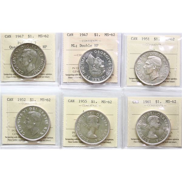 1947 $1 "Pointed 7 - 4 X HP", 1947 "ML - 2 X HP", 1951, 1952 "WL", 1955 "ARNPRIOR", 1961, 1962 All 7