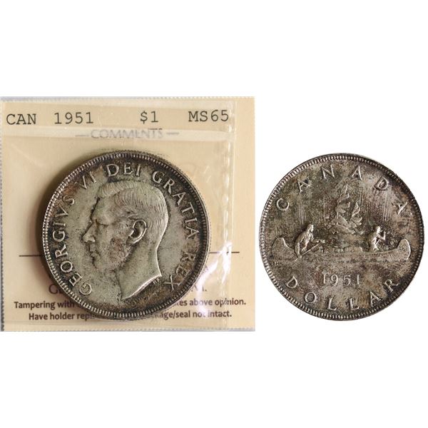 1951 $1 ICCS Gem Mint State-65 Light tone over full underlying lustre