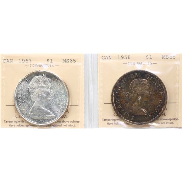 1958 $1, 1967, Both coins ICCS Gem Mint State-65.