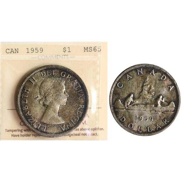 1959 $1 ICCS Gem Mint State-65 Lightly toned.