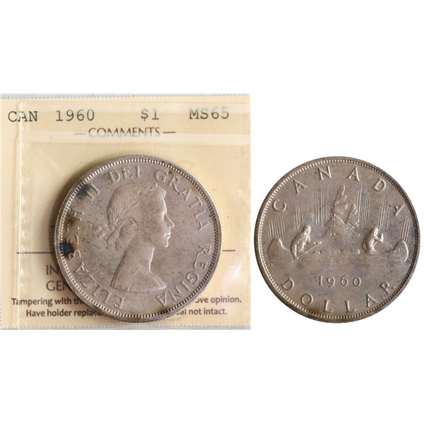 1960 $1 ICCS Gem Mint State-65 Lightly toned.