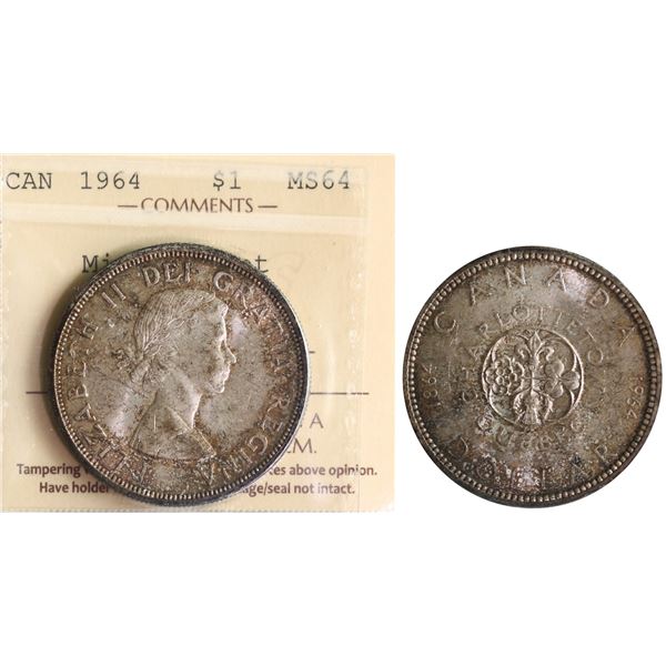 1964 $1 "Missing Dot" ICCS Very Choice Mint State-64.  Lightly toned.