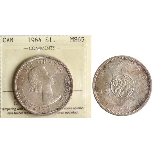 1964 $1 ICCS Gem Mint State-65 Light gold and russet tones over full underlying lustre