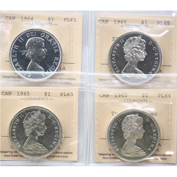 1964 $1, 1965 "SB B5 - Cameo", 1965 "SB P5", 1965 "Type V - Cameo, All 4 coins ICCS Choice Proof-Lik