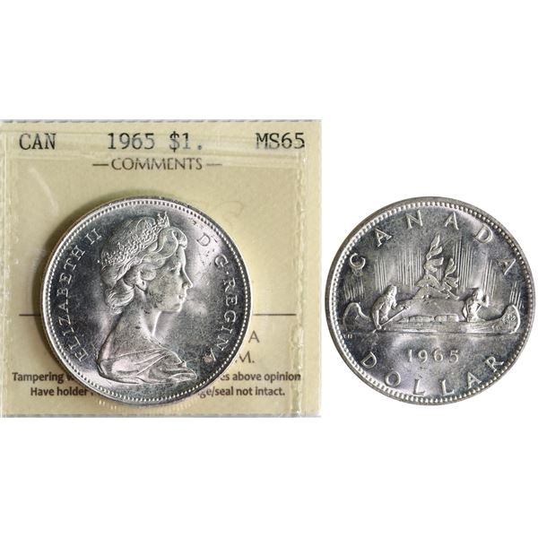 1965 $1 "LB B5" ICCS Gem Mint State-65 Blast white example.
