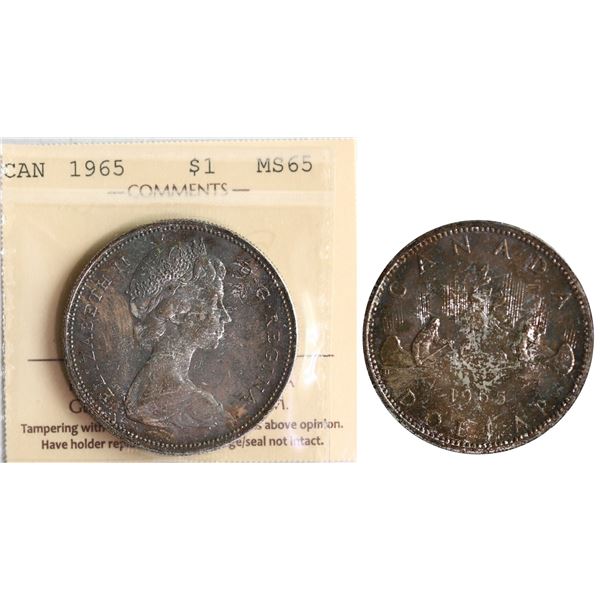 1965 $1 "LB P5" ICCS Gem Mint State-65 Nicely toned.