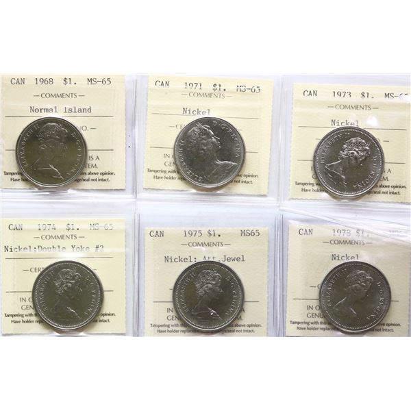 1968 $1 "Reg", 1971, 1973, 1974 "Double Yoke #2", 1975 "Att. Jewel", 1978, 1981, 1982 "Const", 1983 