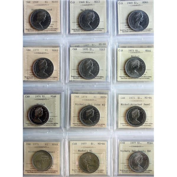 1968-1986 $1 "NICKEL" All 20 coins ICCS Choice Mint State-63 to Superb Gem Proof-Like-66.  includes 