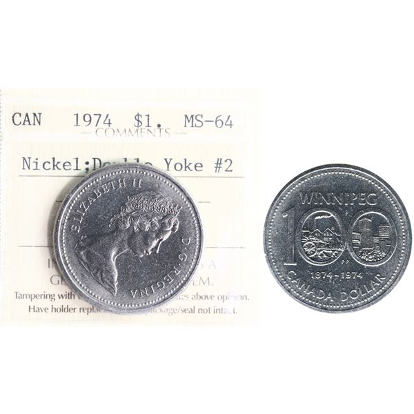 1974 $1 "Double Yoke #2" ICCS Very Choice Mint State-64