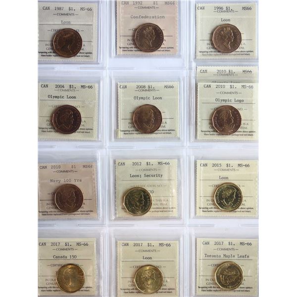 1987 $1 "Loon", 1992 "Conf", 1996 "Loon", 2004 "Olympic loon", 2008 "Olympic loon", 2010 "Olympic Lo