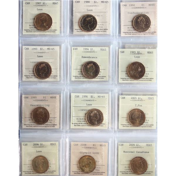 1987-2018 $1 "Loon" All 21 coins ICCS Gem Mint State-65