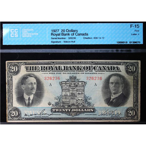 The Royal Bank of Canada 1927 $20 #326236 CH-630-14-12 CCCS F15