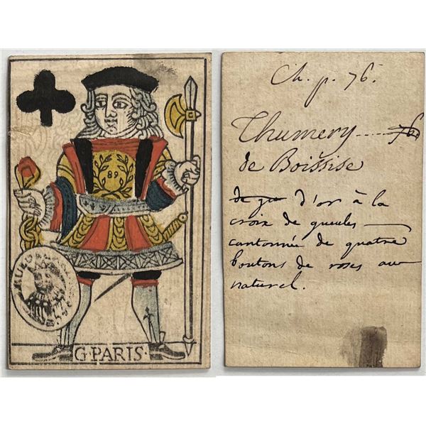 French Colonial Issue Playing Card; "Jacks of Clubs" with French Hand Written on the back.