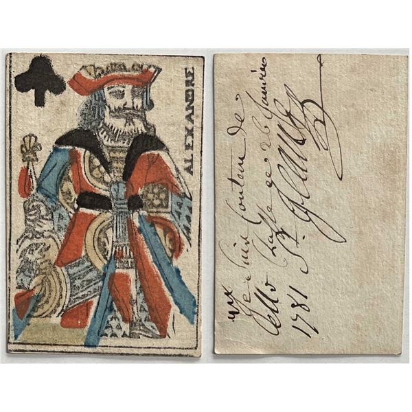 French Colonial Issue Playing Card; "King of Clubs" with French Hand Written on the back.
