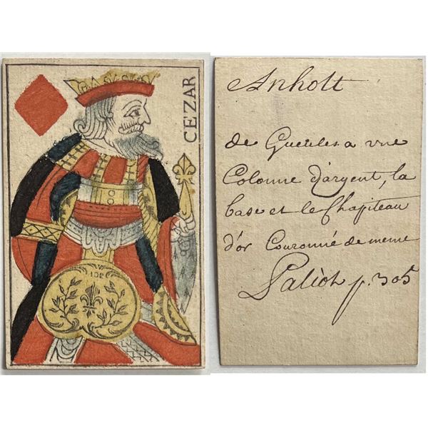 French Colonial Issue Playing Card; "King of Diamonds" with French Hand Written on the back.
