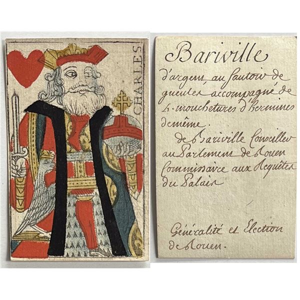 French Colonial Issue Playing Card; "King of Harts" with French Hand Written on the back.