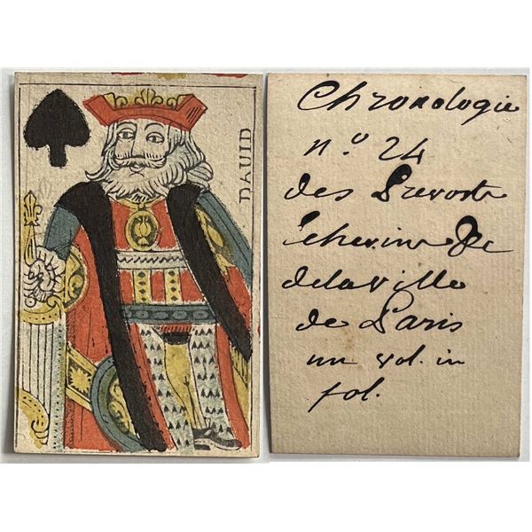 French Colonial Issue Playing Card; "King of Spades" with French Hand Written on the back.