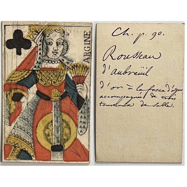 French Colonial Issue Playing Card; "Queen of Clubs" with French Hand Written on the back.