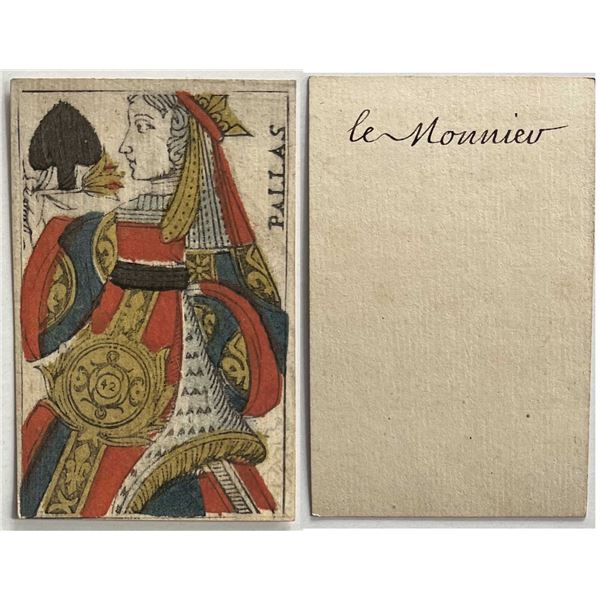 French Colonial Issue Playing Card; "Queen of Spades" with French Hand Written on the back.