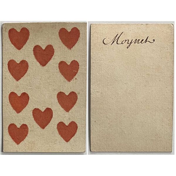 French Colonial Issue Playing Card; "Ten of Harts" with French Hand Written on the back.