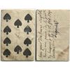 Image 1 : French Colonial Issue Playing Card; "Ten of Spades" with French Hand Written on the back.