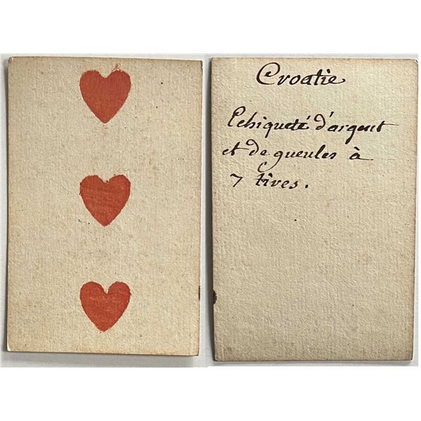 French Colonial Issue Playing Card; "Three of Harts" with French Hand Written on the back.