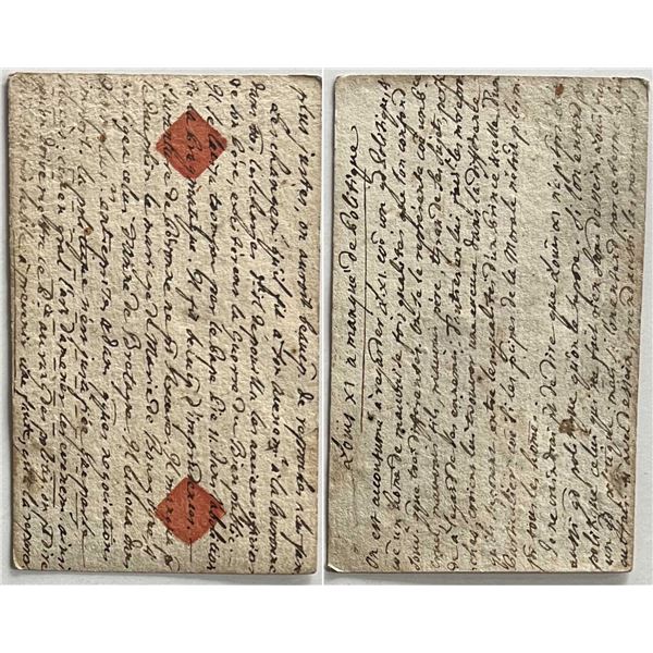 French Colonial Issue Playing Card; "Two of Dimaonds" with French Hand Written on the back.