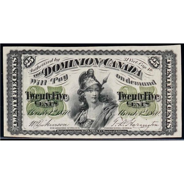 1870 25 Cents - Shinplaster DC-1c "Plain" A bright VF-EF example.