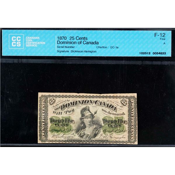 1870 25 Cents DC-1a "Letter A" CCCS F12