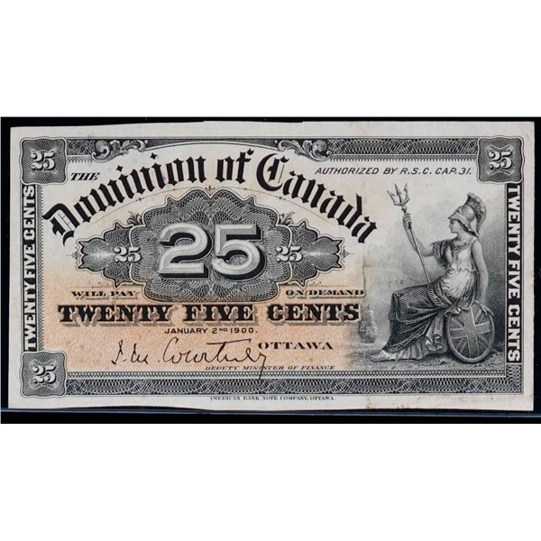 1900 25 Cents - Shinplaster DC-15a "Courtney" VF+, pressed. Bright example.