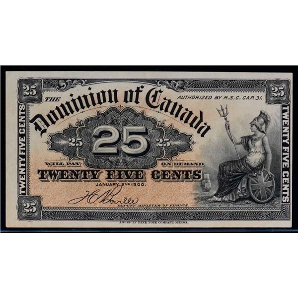 1900 25 Cents - Shinplaster DC-15b "Boville" VF-EF,  Bright example.