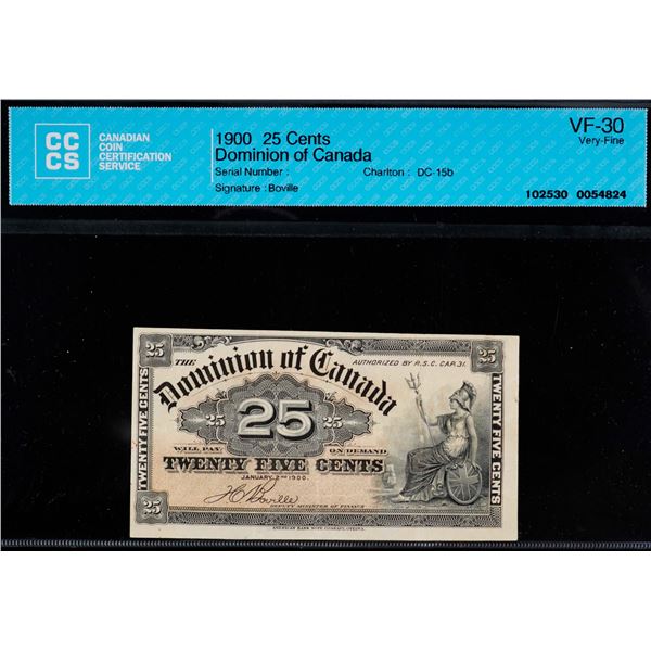1900 25 Cents DC-15b Boville CCCS VF30