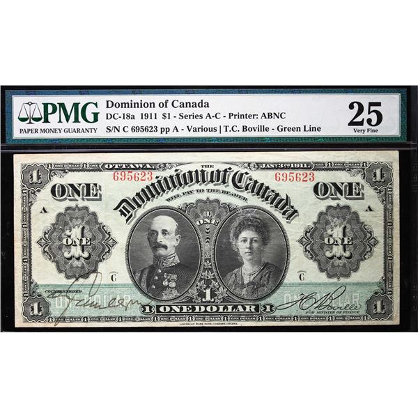 1911 $1 DC-18a #695623 "Green Lines" PMG VF25