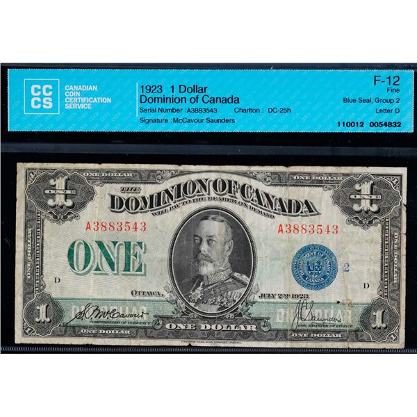 1923 $1 DC-25h #A3883543 "BLUE SEAL" CCCS F12