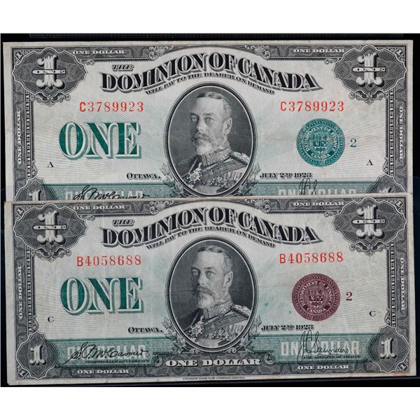 1923 $1 DC-25i & DC-25j, Lot of 2 notes VF.