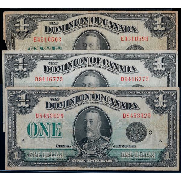 1923 $1 DC-25n (2), DC-25o, Lot of 3 notes VG to Fine+.
