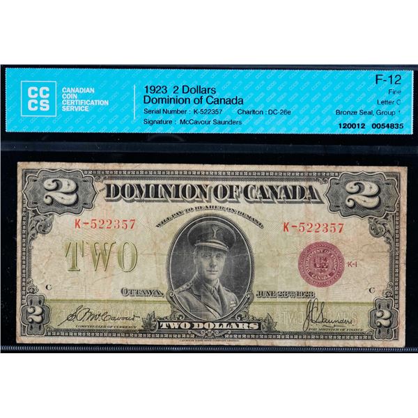 1923 $2 DC-26e #K-522357 CCCS F12