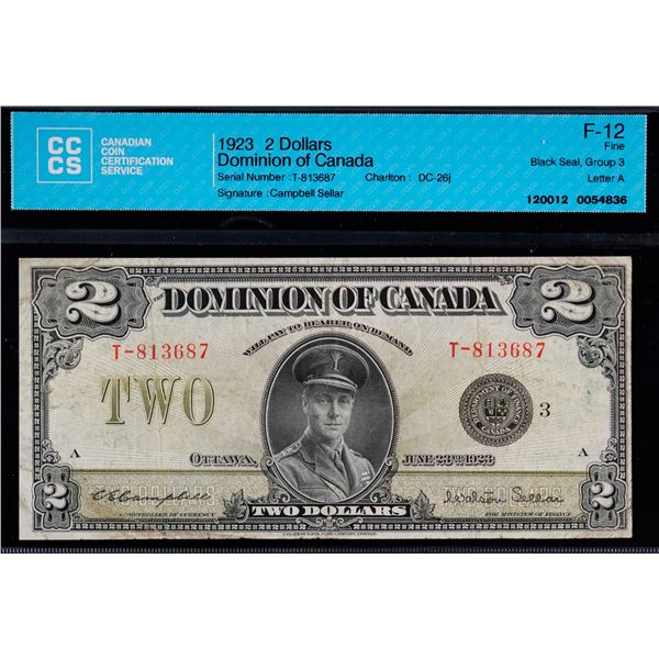 1923 $2 DC-26j #T-813687 CCCS F12.  Looks better than the assigned grade.