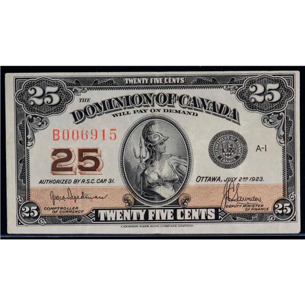 1923 25 Cents - Shinplaster DC-24a #B006915 "Auth - Hyndman" VF or better,  Bright example.