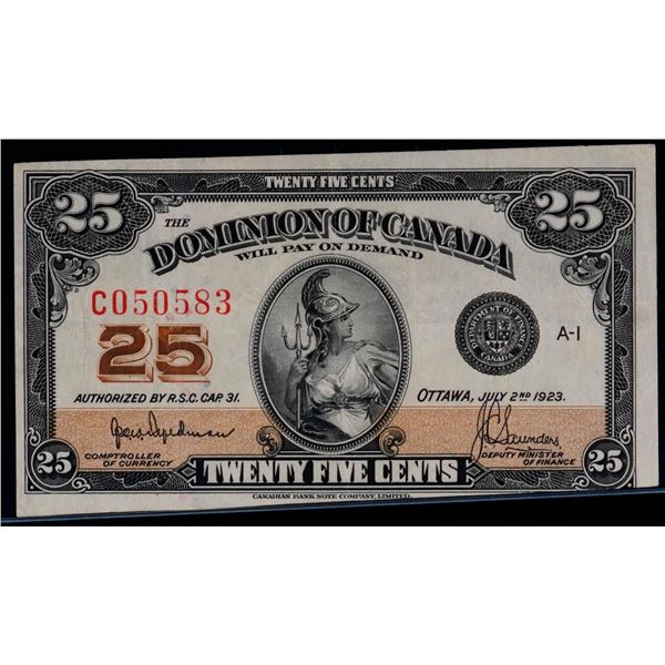 1923 25 Cents - Shinplaster DC-24a #C050583 "Auth - Hyndman" VF-EF  Bright example.
