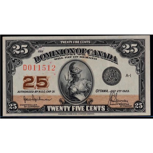 1923 25 Cents - Shinplaster DC-24a #D011512 "Auth - Hyndman" EF  Bright example.