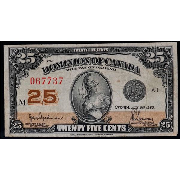 1923 25 Cents - Shinplaster DC-24b #067737 "Letter M - Hyndman" F-VF