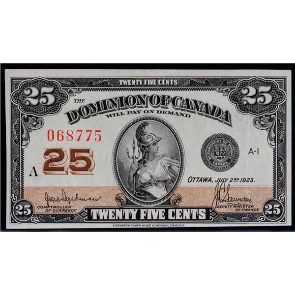 1923 25 Cents - Shinplaster DC-24b #068775 "Letter A - Hyndman" EF Bright example.