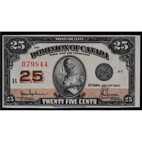 1923 25 Cents - Shinplaster DC-24b #079844 "Letter B - Hyndman" EF-AU Bright example.