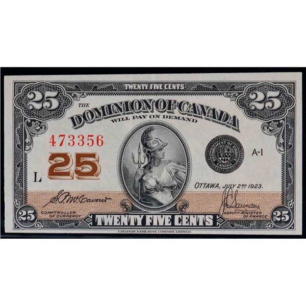 1923 25 Cents - Shinplaster DC-24c #473356 "Letter L - McCavours" EF, Bright example.