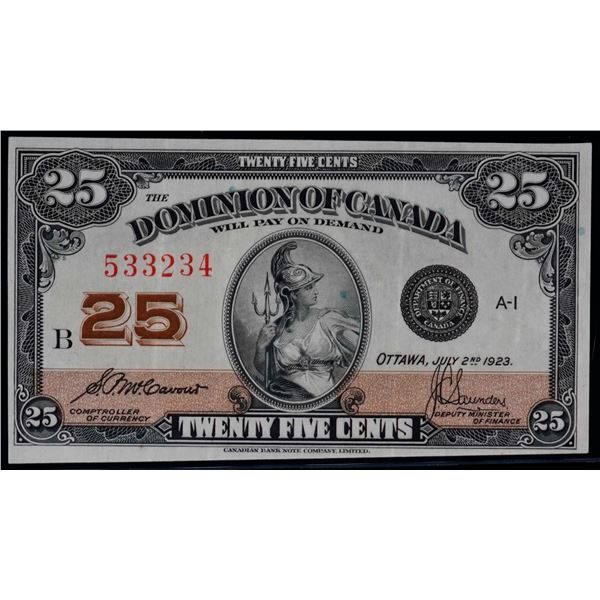 1923 25 Cents - Shinplaster DC-24c #533234 "Letter B - McCavours" EF, Bright example.