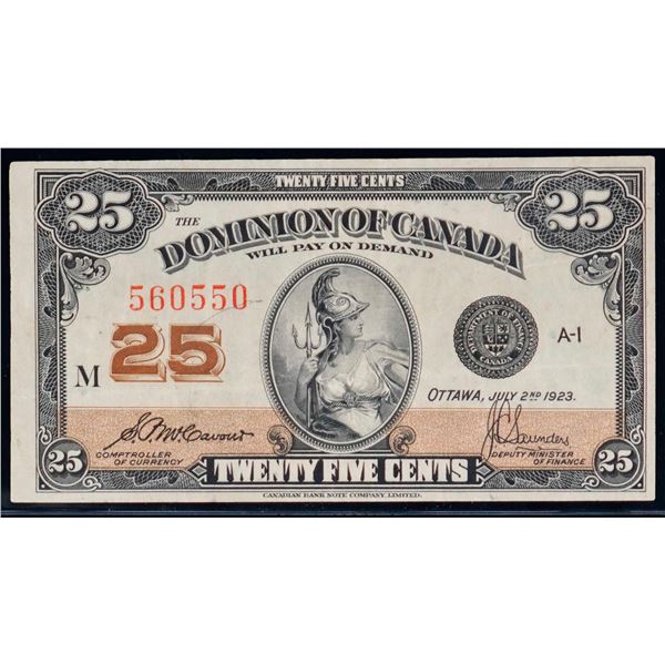 1923 25 Cents - Shinplaster DC-24c #560550 "Letter M - McCavours" VF-EF, Bright example.